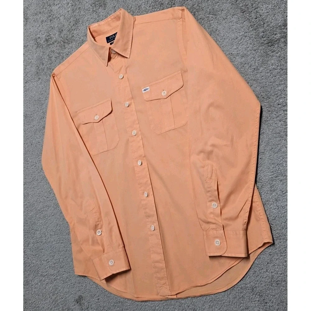 Polo‎ Ralph Lauren Beach Twill Camp Shirt Mens M Orange Button Up